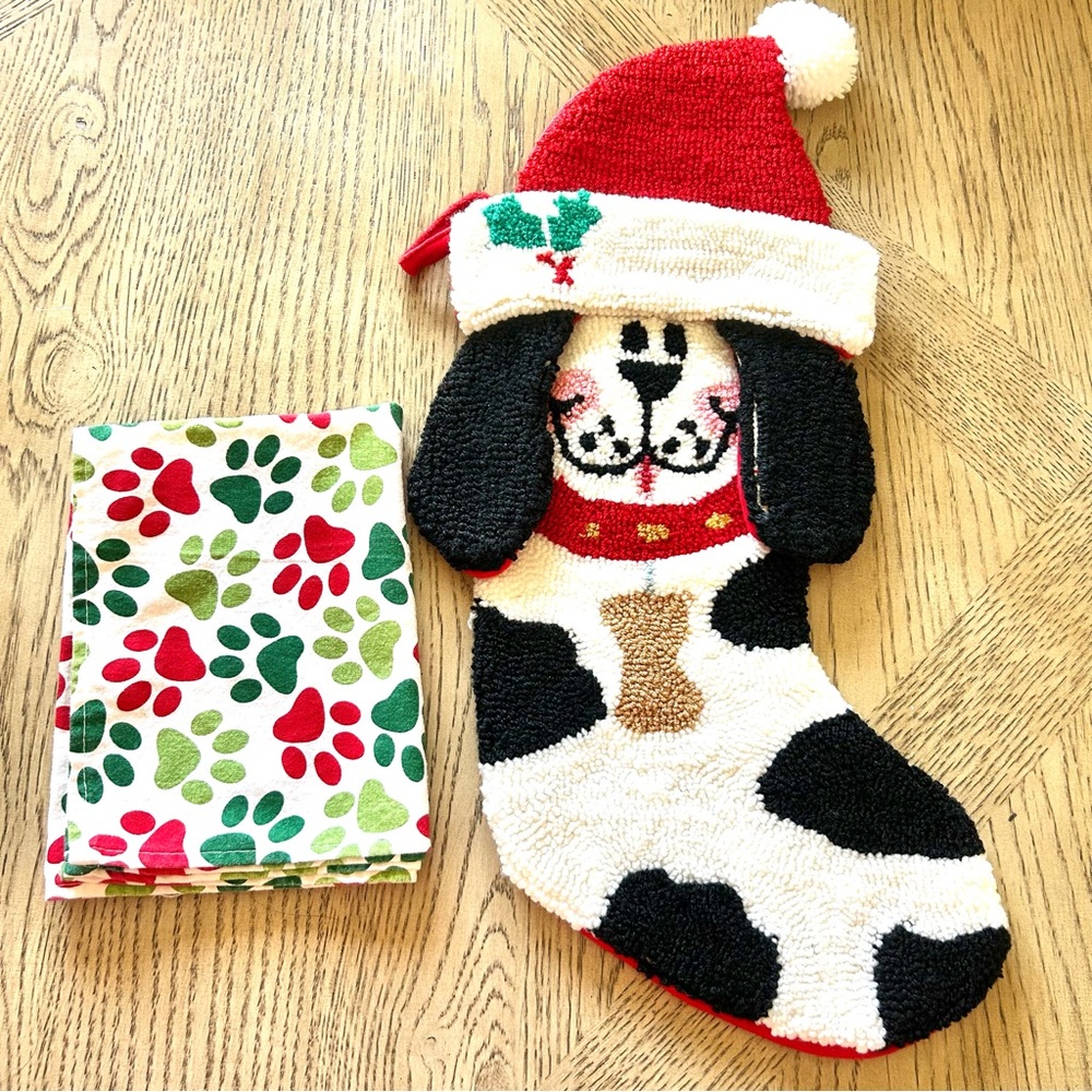 Dog Christmas Stocking And Tea Towel